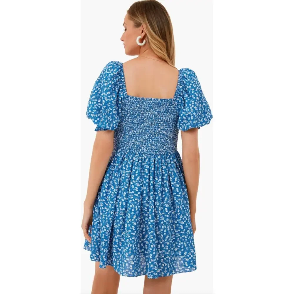 TUCKERNUCK Hyacinth House Hyacinth House Blue Ditsy Floral Pai Mini Dress NWT S